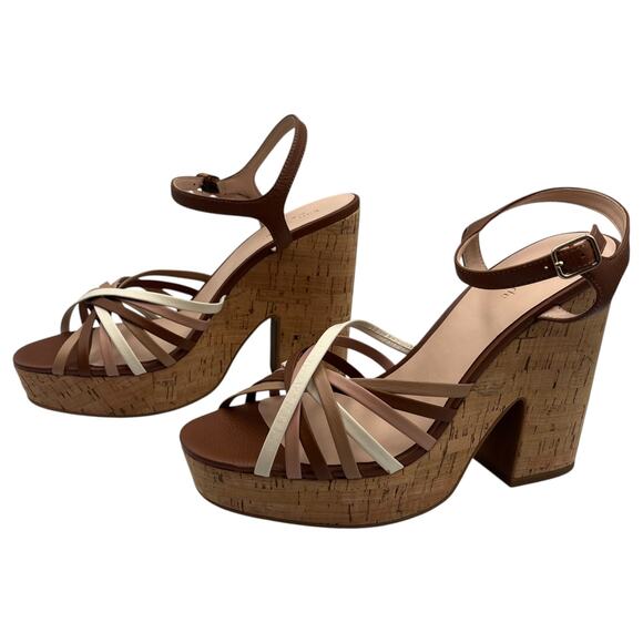 Kate Spade Glow Leather Dressy Block Heels Platform Sandals Multi Toast 9.5M - Picture 4 of 8